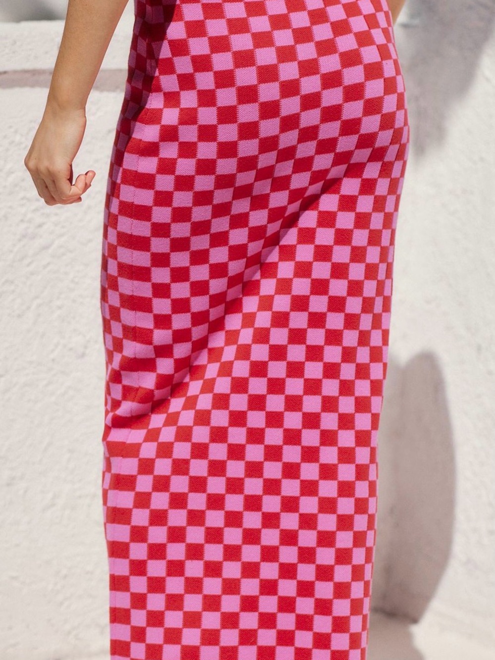 Charlie Holiday Pink and Red Checkered Knit Maxi Set - Picture 3 of 9